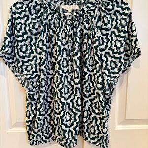LOFT White Graphic Blouse Relaxed Style